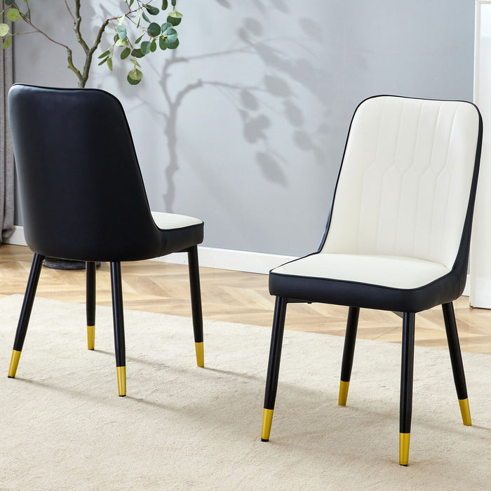 Modern 2 Tone Dining Chairs With Gold Decorated Legs (Set of 2) - White / Black