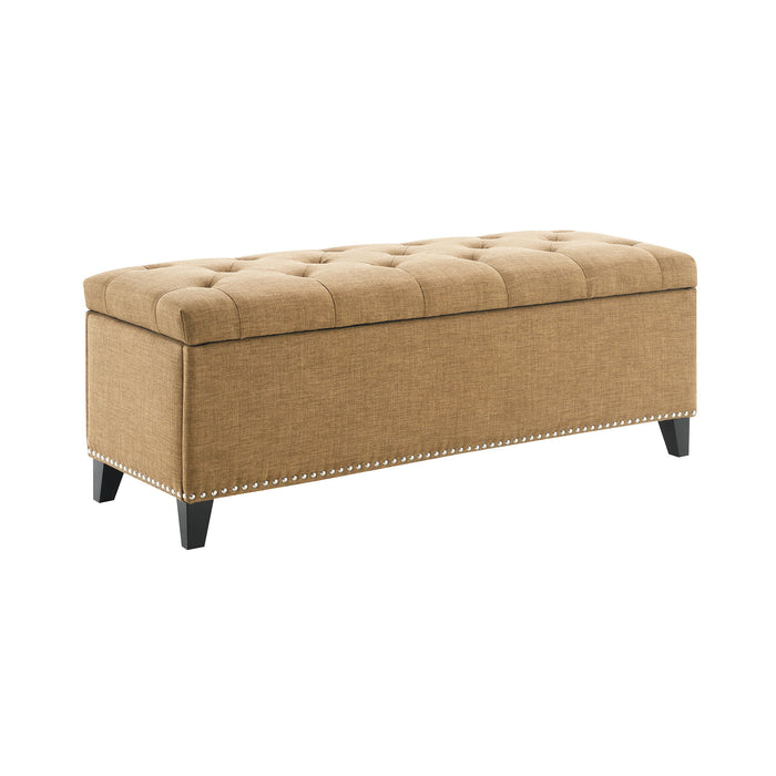 Button Tufted Storage Ottoman, Living Room Bench With Safety Close Hinge - Brown
