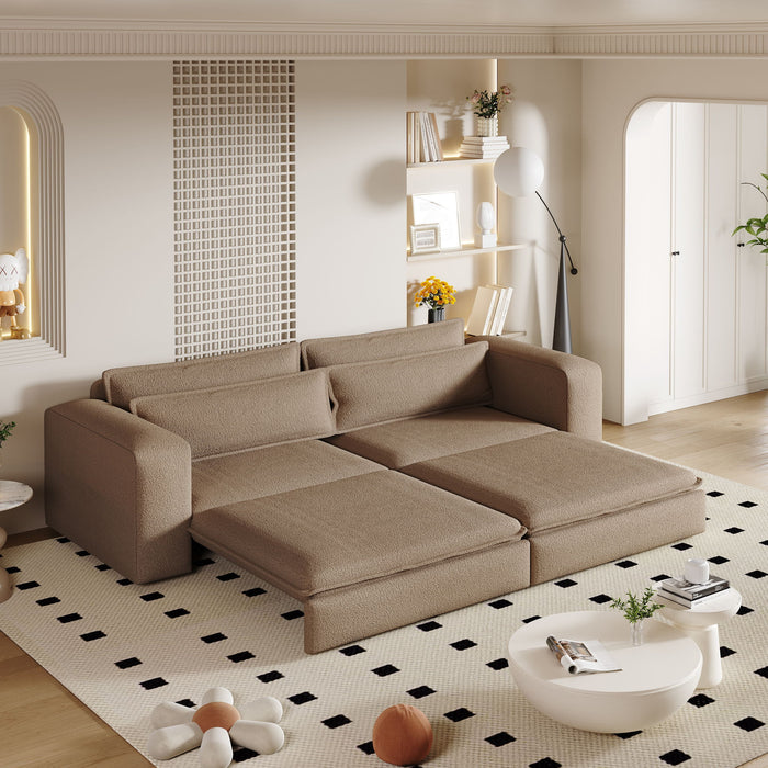 King Size Sleeper Pull Out Sofa Bed, 3 In 1 Convertible Chaise Lounge With 2 Pillows For Living Room - Camel