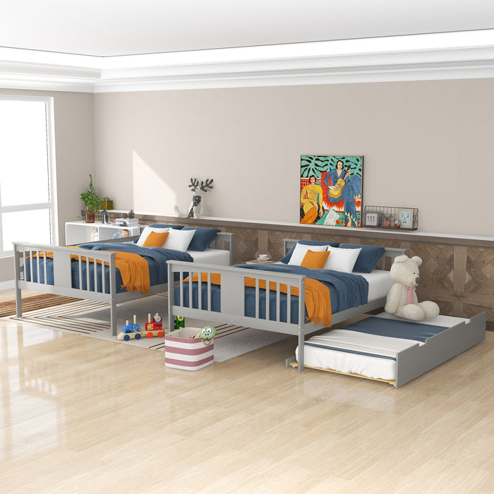 Full Over Full Bunk Bed With Twin Size Trundle And Ladder - Gray