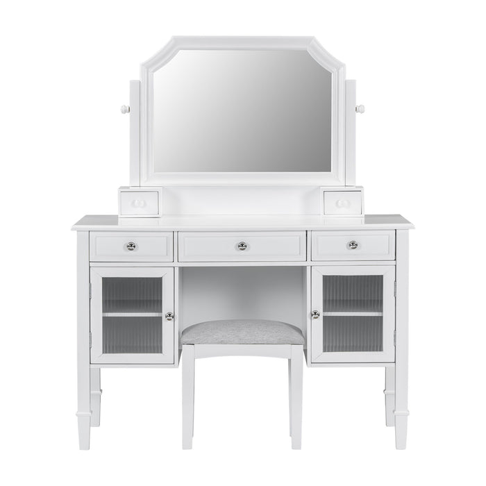 Elegant Makeup Vanity Desk With Adjustable Mirror And Storage And Construction - White
