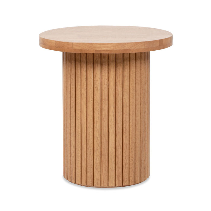 Kenzie - Fluted Pillar Round Accent Side Table - Light Natural Brown