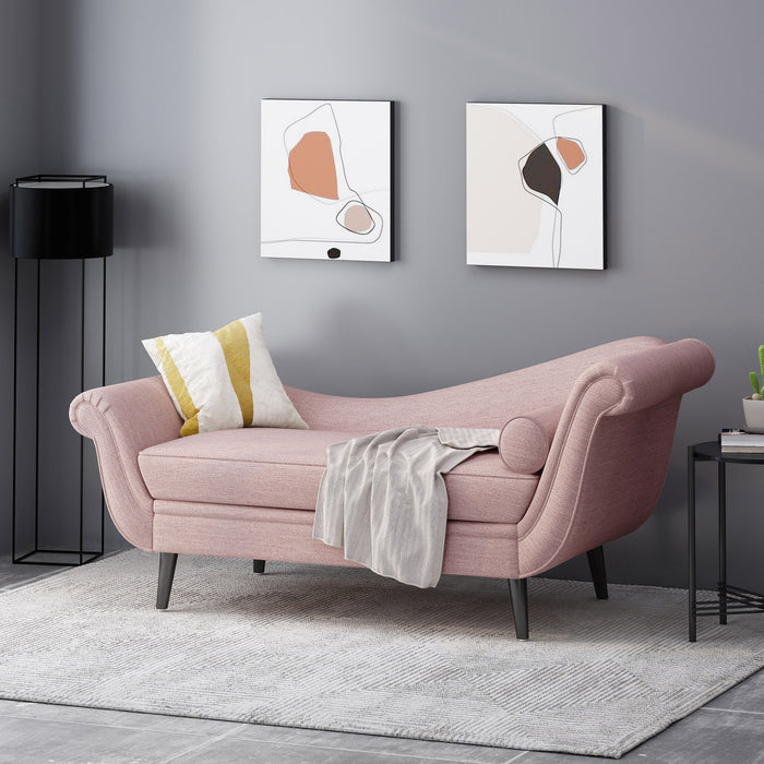 Auroral - Velvet Upholstered Chaise Lounge With Scrolled Arms And Tapered Legs - Blush