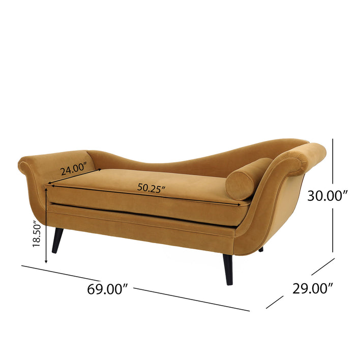 Auroral - Velvet Upholstered Chaise Lounge With Scrolled Arms And Tapered Legs