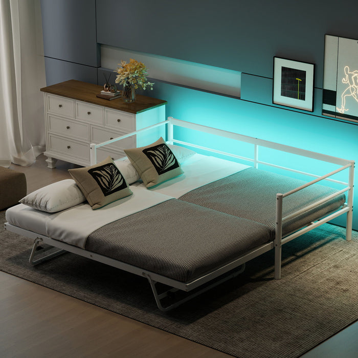 Industrial Metal Daybed With Adjustable Pop Up Trundle And LED Strip