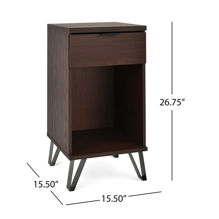 Modern Industrial Tall End Table With Drawer And Shelf - Walnut