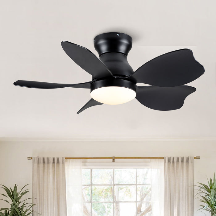 Small Low Profile Flush Mount Ceiling Fan Lighting With Remote Control For Small Room - Black / Matte Black