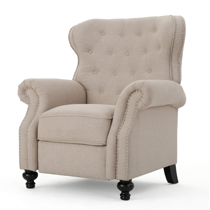 Contemporary Style Push Back Recliner With Button Tufted Stitching And Nailhead Trim