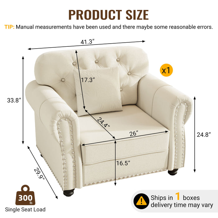 Upholstered Sofa With Nailhead Trim And Rolled Armrests