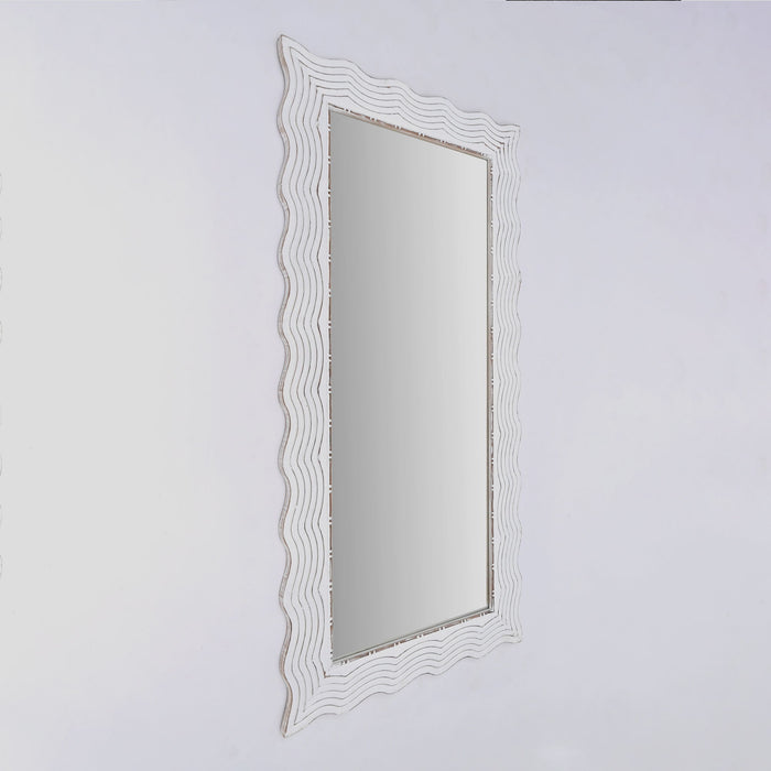 Handcarved Wave Design Rectangle Mirror Accent Enhancing Space - Antique White