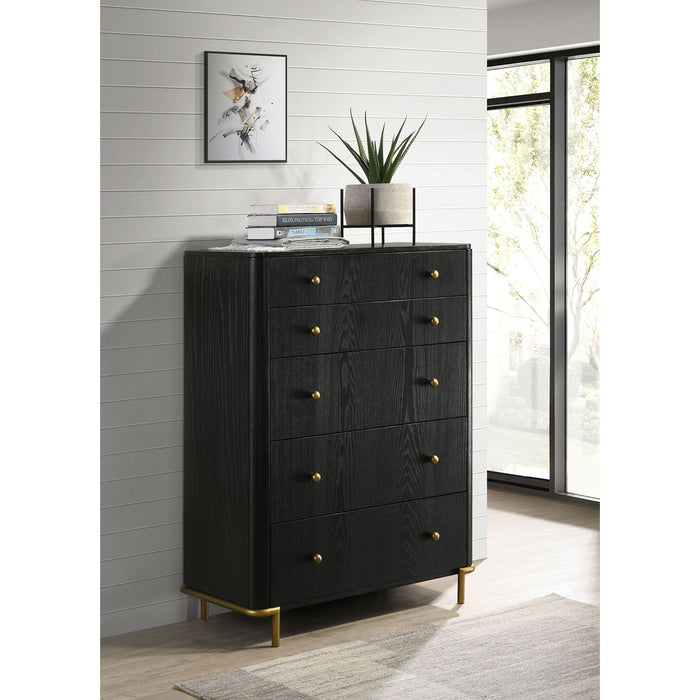Anser - 5 Drawer Chest, Bedroom Storage Furniture - Black