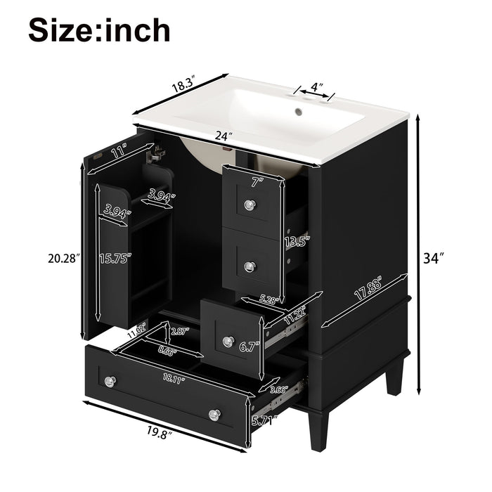 Bathroom Vanity With Integrated Basin, Soft Close Drawers, Door Mounted Double Layer Shelf