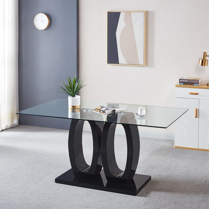 Contemporary Double Pedestal Dining Table, Tempered Glass Top