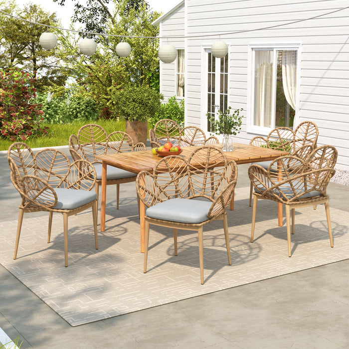 Kirk - Outdoor Patio 7 Pieces Chat Set With Wicker Chairs Cushions & Table - Beige / Light Brown / Teak