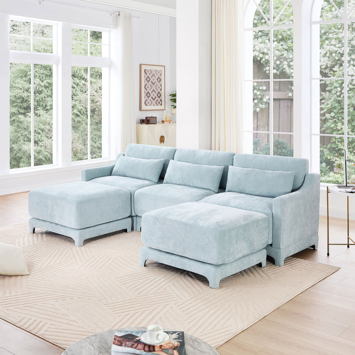 Stylish Sofa With Ottoman And Lumbar Pillows, Ergonomic Design