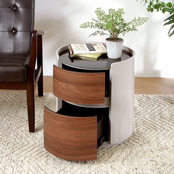 Italian Retro Double Storage Round Side Table - Gray Brown
