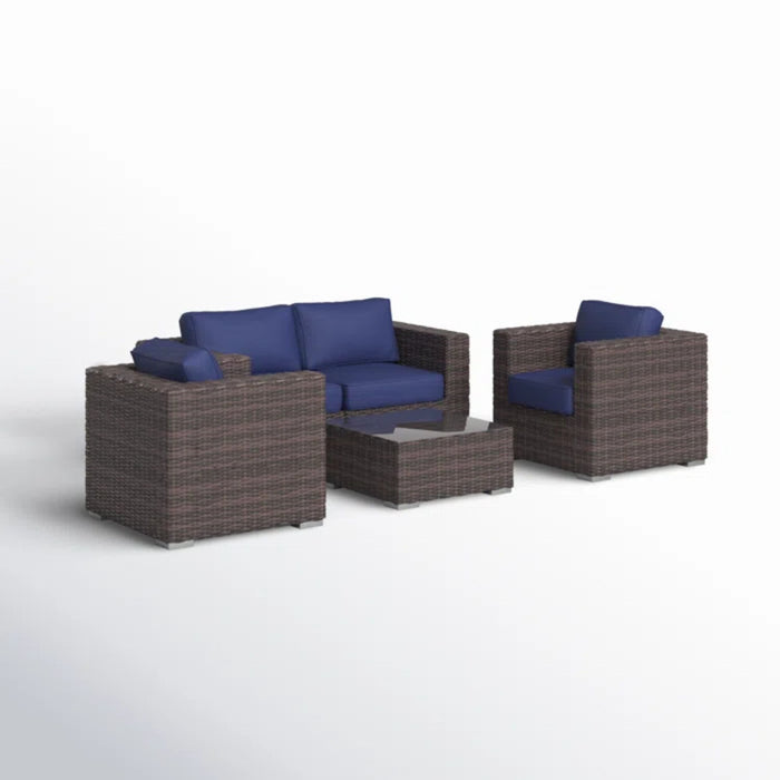 Wicker Seating Group Set With Table And Cushions