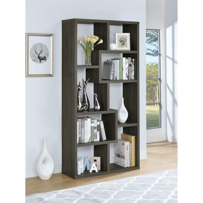 8 Shelf Bookcase With Geometric Design - Gray