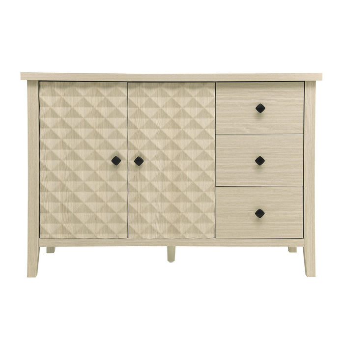 Modern 2 Door 3 Drawer Storage Cabinet, Buffet Cabinet With 2 Embossed Door For Living Room, Kitchen, Entryway - Natural