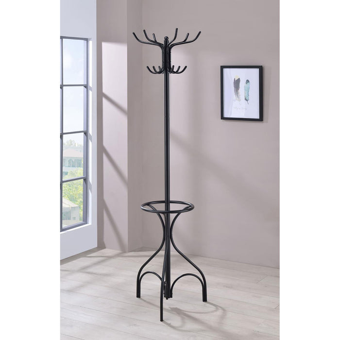 12 Hook Coat Rack With Umbrella Holder - Black