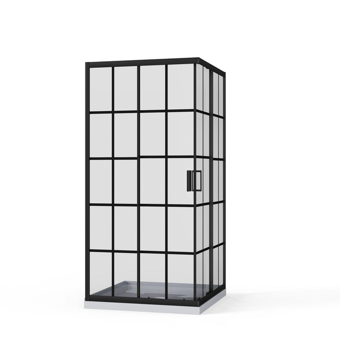 Corner Shower Door, Shower Enclosure With Dual Sliding Doors - Matte Black