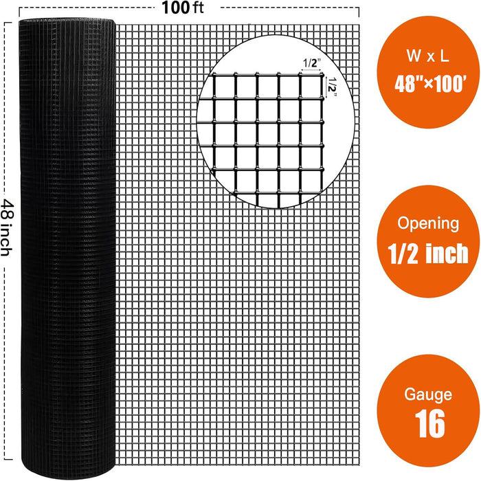 Vinyl Coated Hardware Cloth, Welded Wire Fence For Poultry & Home Improvement - Black