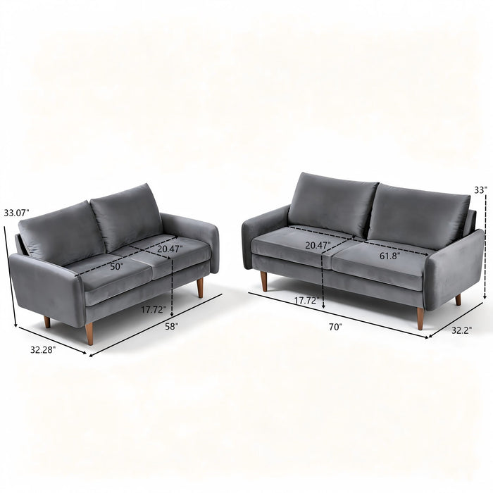 Kent - 2 Piece Sofa & Loveseat Set For Living Room - Gray