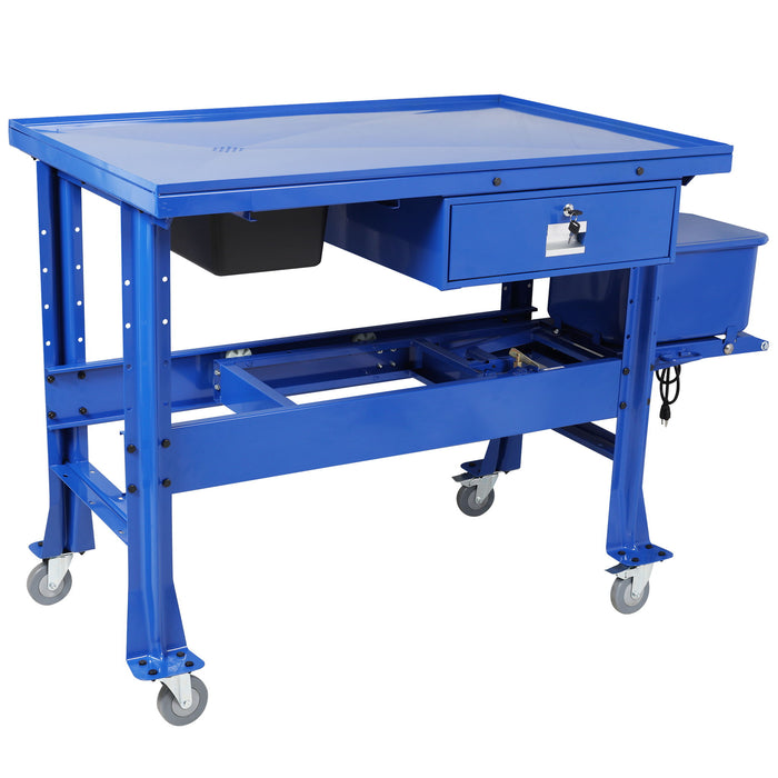 Mobile Tear Down Table With 3.5 Gallon Part Washer And 110V Pump - Blue