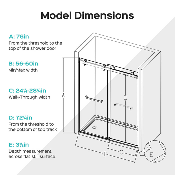 Frameless Double Sliding Shower Door In, Thick Tempered Glass, Reversible Installation