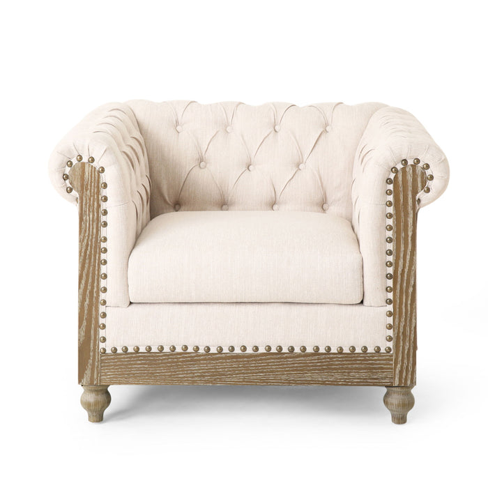 Fabric Upholstered Club Chair With Scrolled Tuxedo Arms