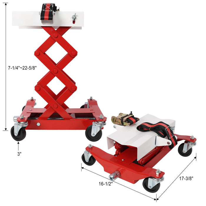 Heavy Duty Low Lift Transmission Jack With Nylon Safety Strap For Small Vehicles - Red