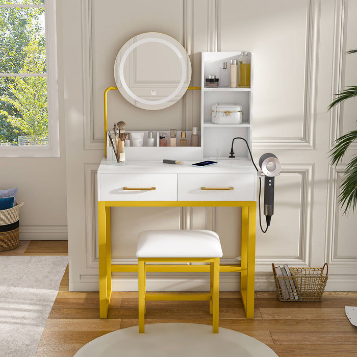 Makeup Vanity Table With LED Lights, 3 Color Options, Power Outlet