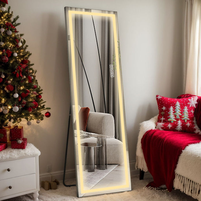 Full-Length Vertical Mirror With LED Light, Dimming Wall Mirror With Frame