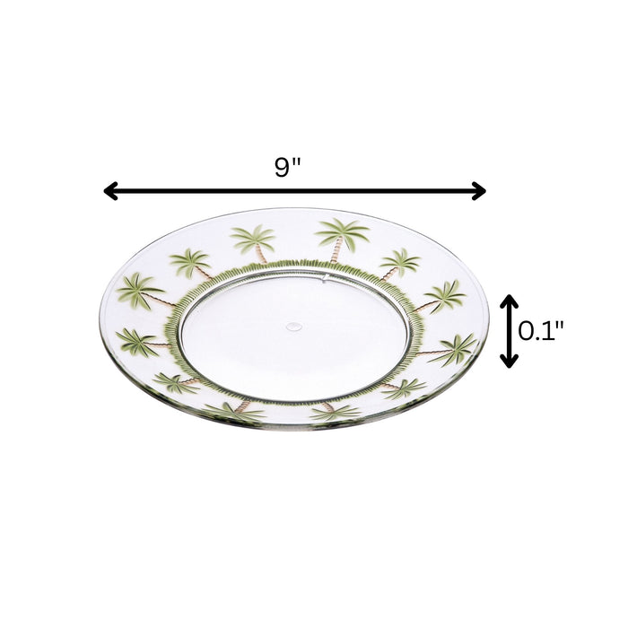 Palm Tree Design 9" Acrylic Dinner Plates (Set of 4) Crystal Clear Reusable Unbreakable Kitchen Plates Bpa Free Dishwasher Safe - Clear