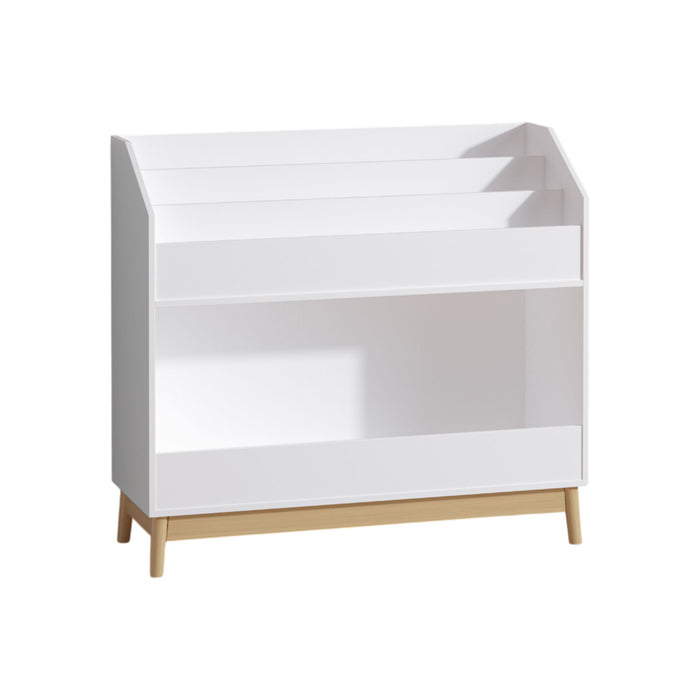 Bookcase Organizer With Storage, 3 Tier Toddler Book Display Shelf For Playroom - White