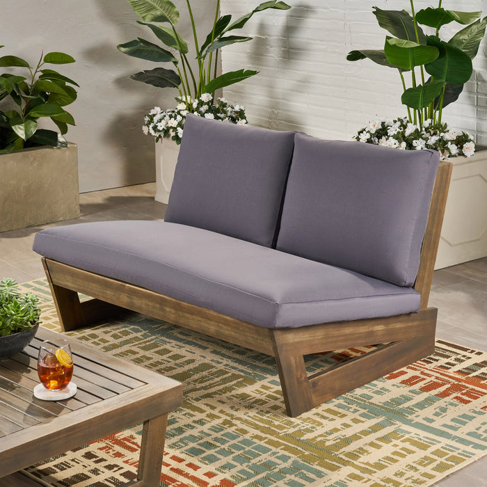 Outdoor Loveseat With Slat Paneling And Water Resistance Cushion - Dark Gray