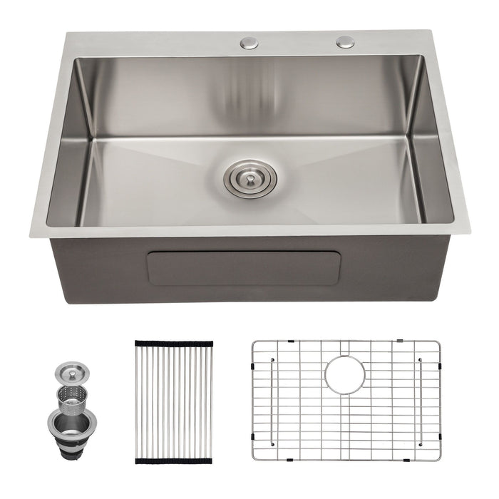 Drop In Kitchen Sink, 16 Gauge Stainless Steel, Single Bowl, Topmount Basin