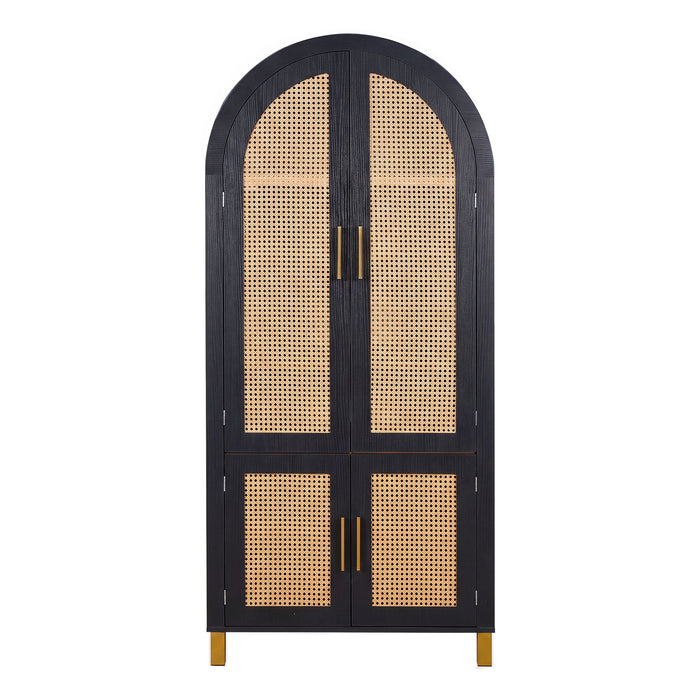 Tall Arched Cabinet With Rattan Doors & Adjustable Shelves