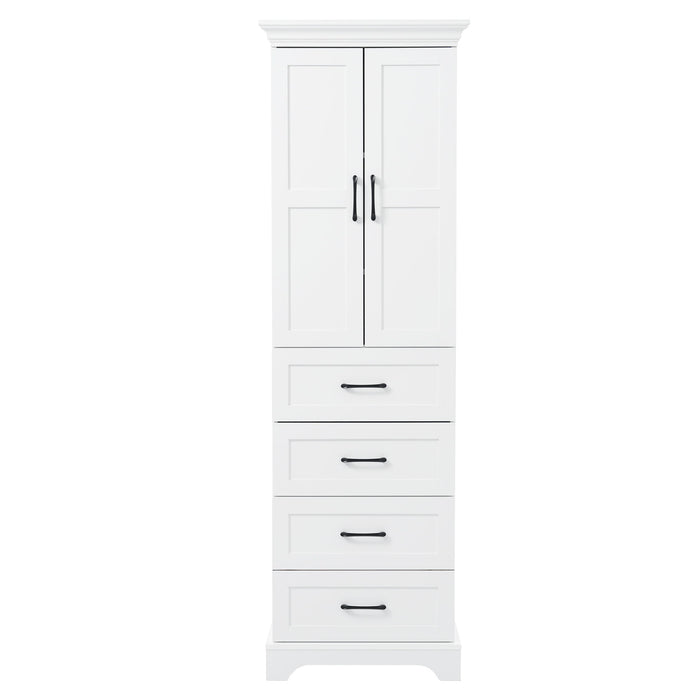 Bathroom Vanity With 2 Damping Hinge Doors, 3 Drawers, Adjustable Shelves - White