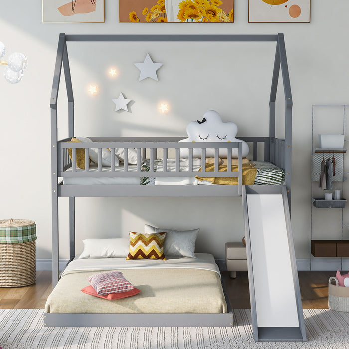 House Bunk Bed With Slide And Built In Ladder
