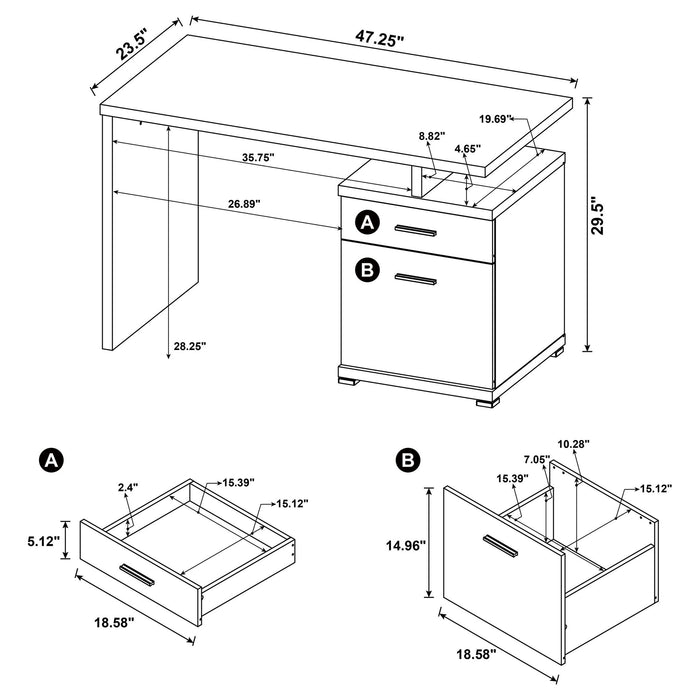 2 Drawer Reversible Office Desk With Modular Design - White