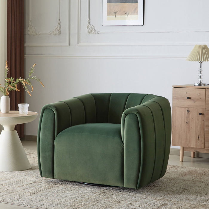 Serenizia - Upholstered Velvet Swivel Chair With Channel Tufted