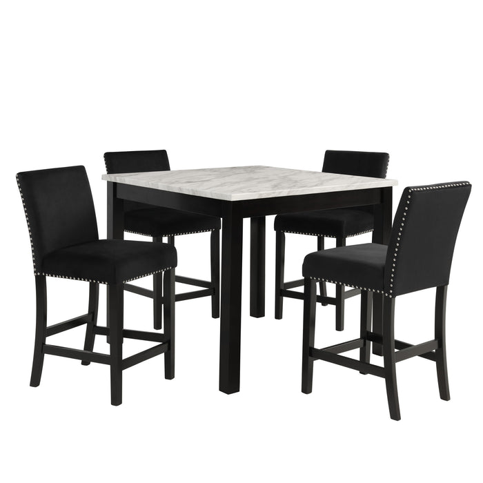 Modern 5 Piece Counter Height Dining Set With Tufted Nail Head Chairs