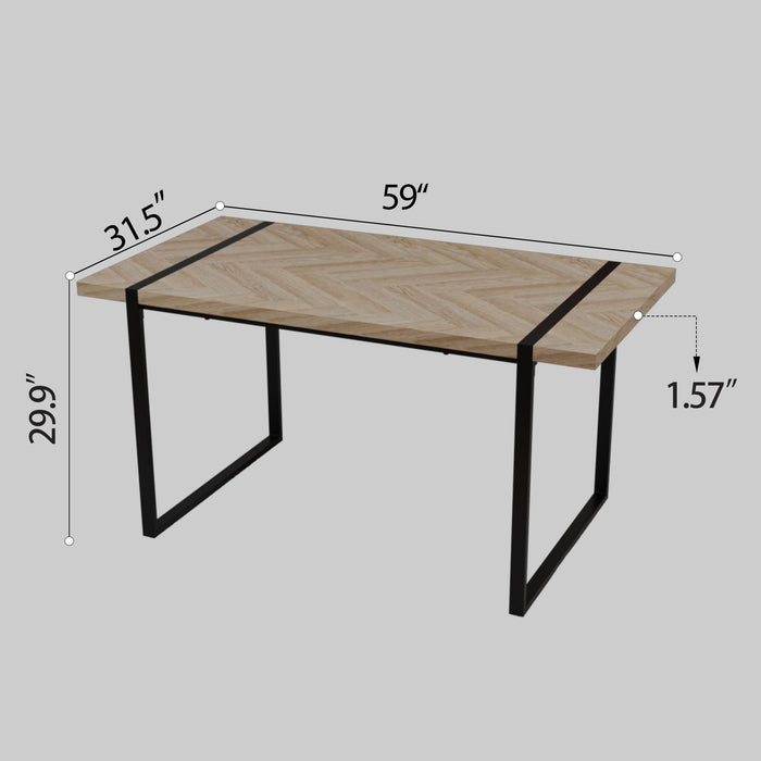 Modern Industrial Dining Table 59" Rectangular Light Wood With Metal Legs For 4 - 6 People - Natural Wood