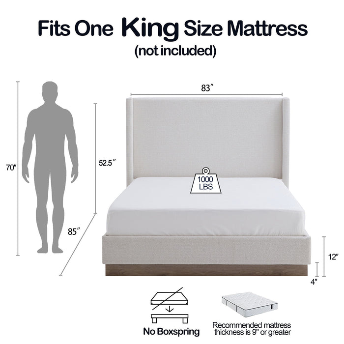 Hosford - Minimalist Upholstered Wingback Bed With Wood Base Platform