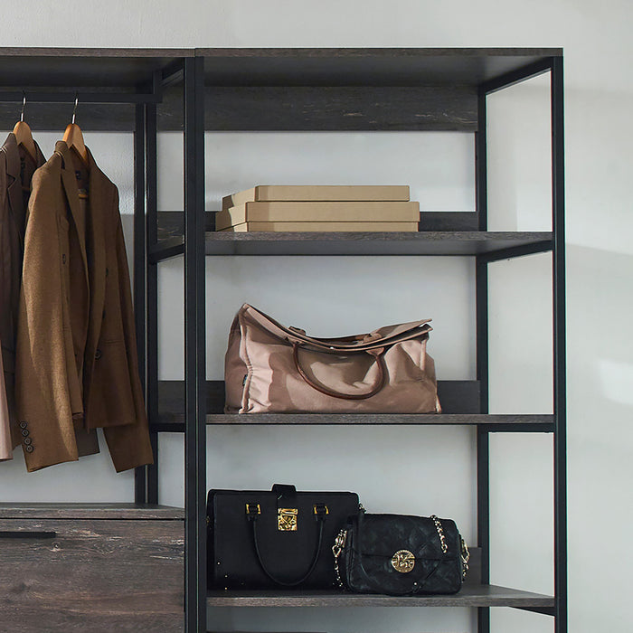 Monica - Wood Walk In Closet System, Powder Coated Metal Frame And Melamine - Rustic