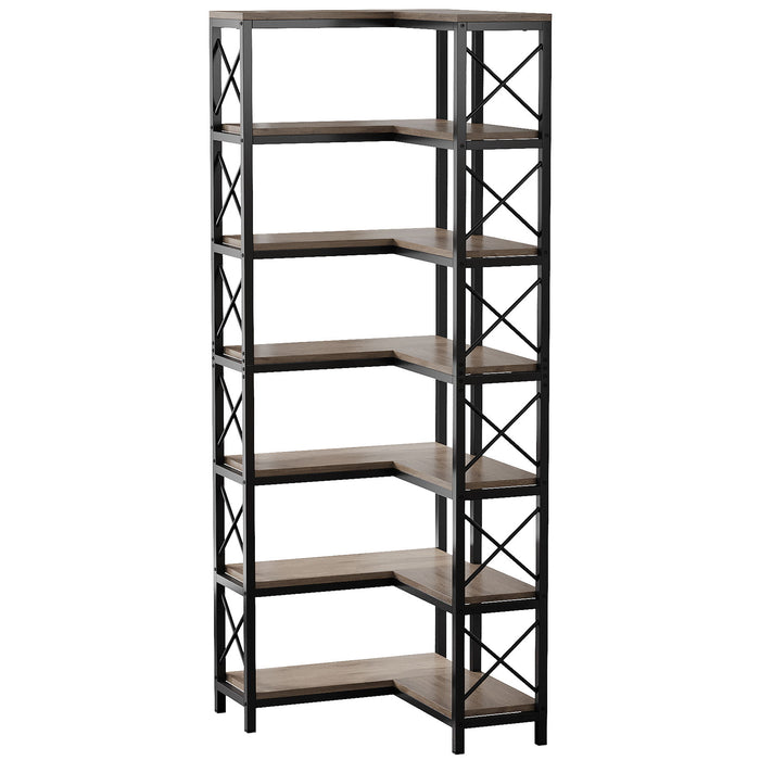 7 Tier Corner Bookshelf, Storage Unit For Living Room