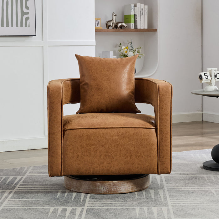 Swivel Accent Open Back Barrel Chair With Weathered Base