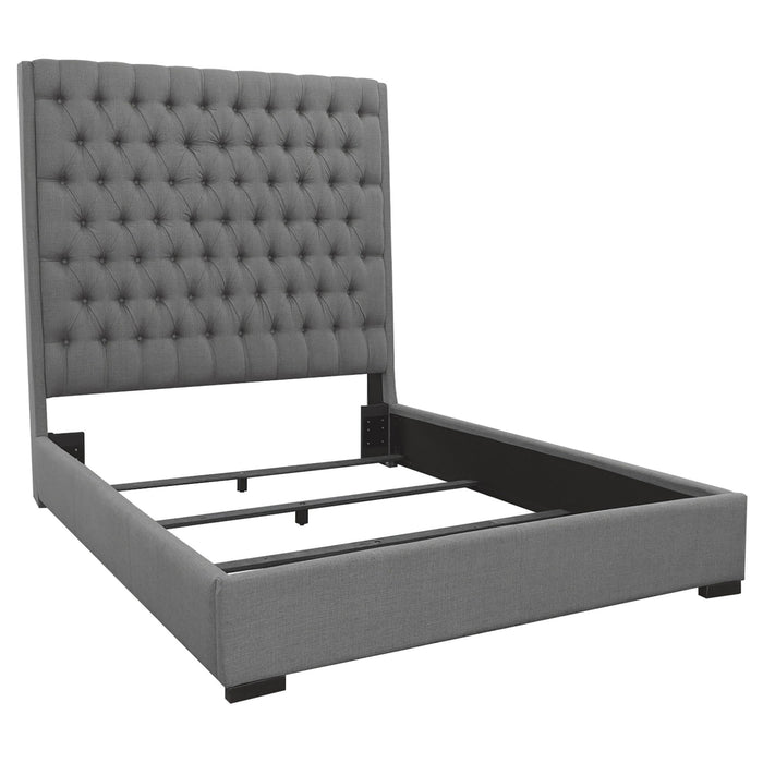 California King Upholstered Panel Bed With Tufted Headboard - Gray