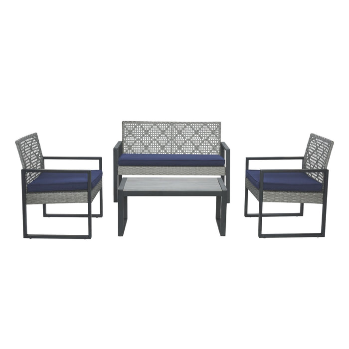 4 Piece Patio Furniture Set With Acacia Wood Table Top And Cushions